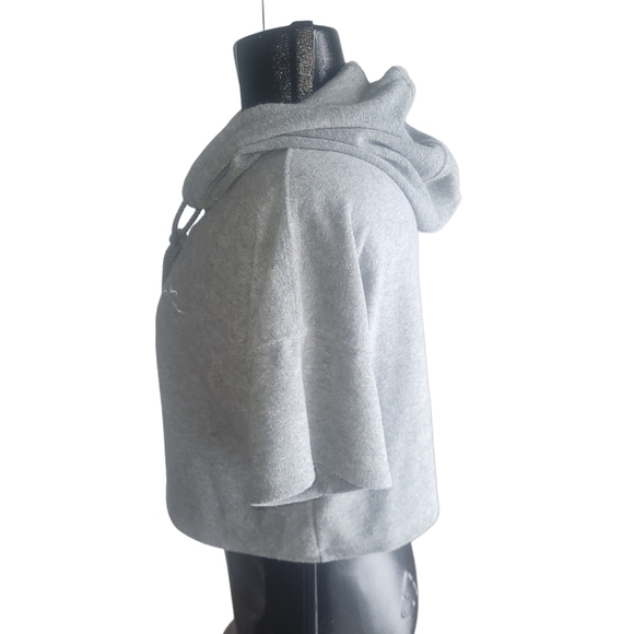 Grey Cropped Short Sleeve Fleece Hoodie Sz.M - Picture 4 of 6
